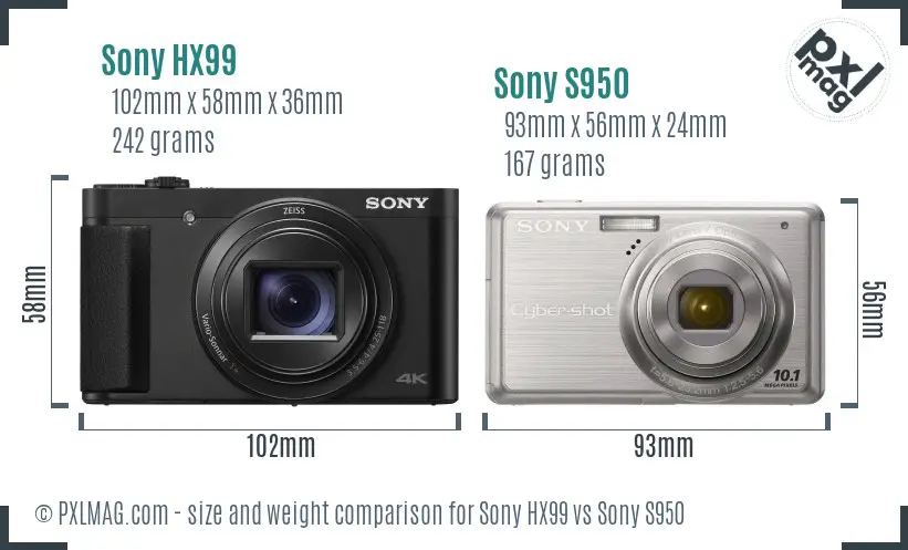 Sony HX99 vs Sony S950 size comparison