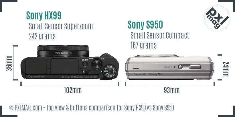 Sony HX99 vs Sony S950 top view buttons comparison