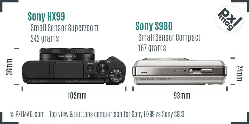 Sony HX99 vs Sony S980 top view buttons comparison Sony HX99 vs Sony S980 top view buttons comparison