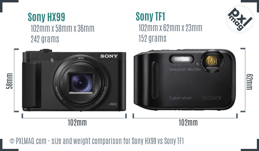 Sony HX99 vs Sony TF1 size comparison