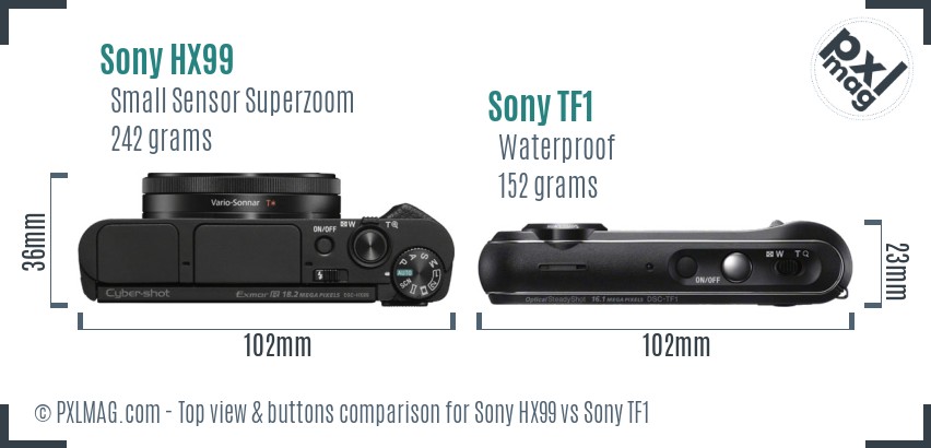 Sony HX99 vs Sony TF1 top view buttons comparison