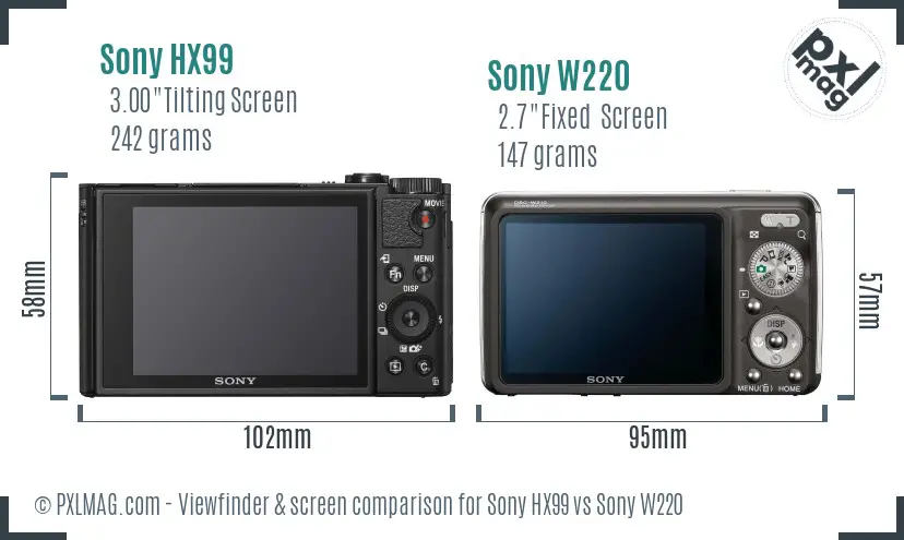 Sony HX99 vs Sony W220 Screen and Viewfinder comparison Sony HX99 vs Sony W220 Screen and Viewfinder comparison