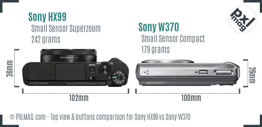 Sony HX99 vs Sony W370 top view buttons comparison Sony HX99 vs Sony W370 top view buttons comparison
