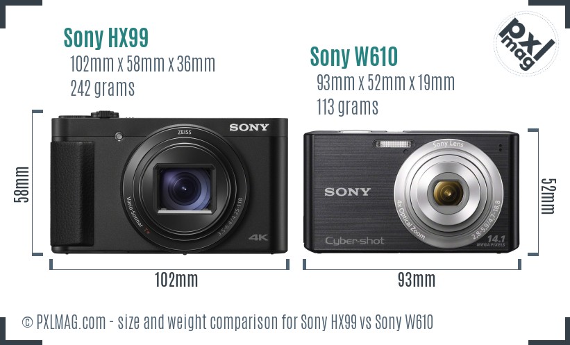 Sony HX99 vs Sony W610 size comparison