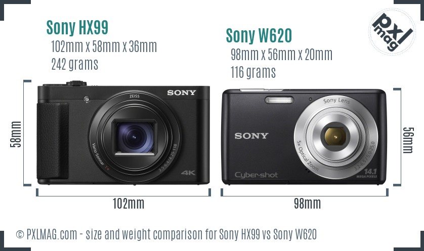 Sony HX99 vs Sony W620 size comparison