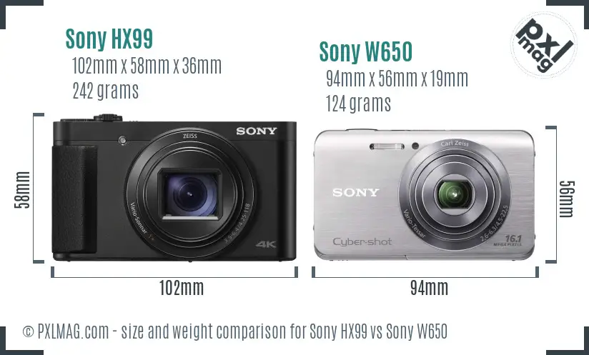 Sony HX99 vs Sony W650 size comparison