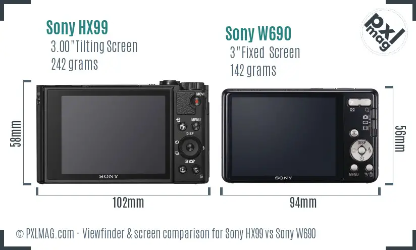 Sony HX99 vs Sony W690 Screen and Viewfinder comparison