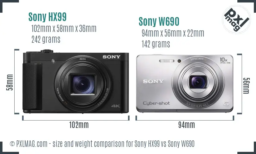 Sony HX99 vs Sony W690 size comparison