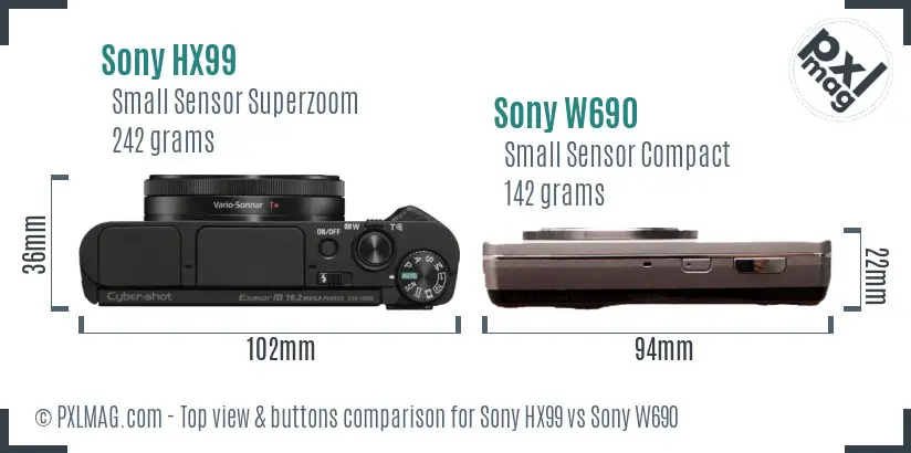 Sony HX99 vs Sony W690 top view buttons comparison