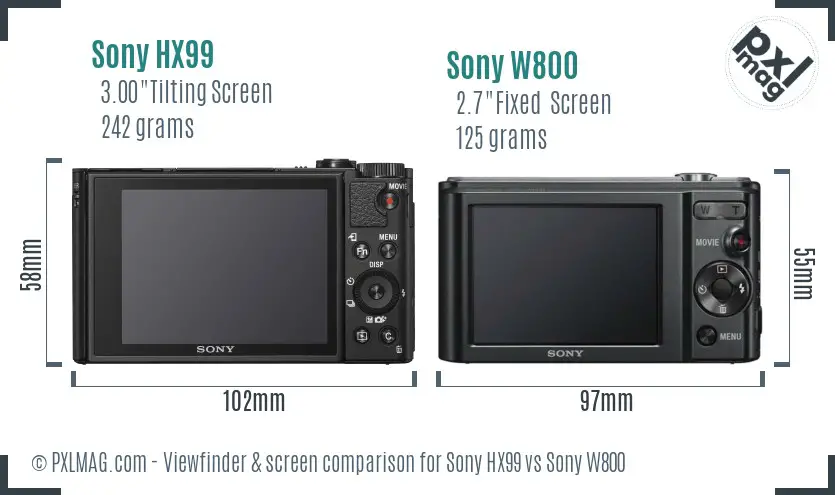 Sony HX99 vs Sony W800 Screen and Viewfinder comparison