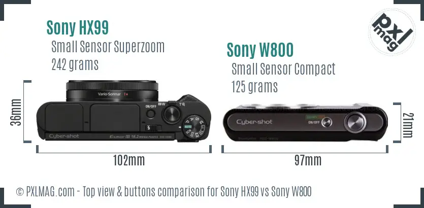 Sony HX99 vs Sony W800 top view buttons comparison