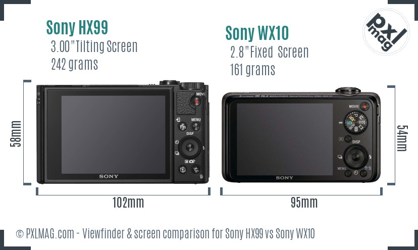 Sony HX99 vs Sony WX10 Screen and Viewfinder comparison