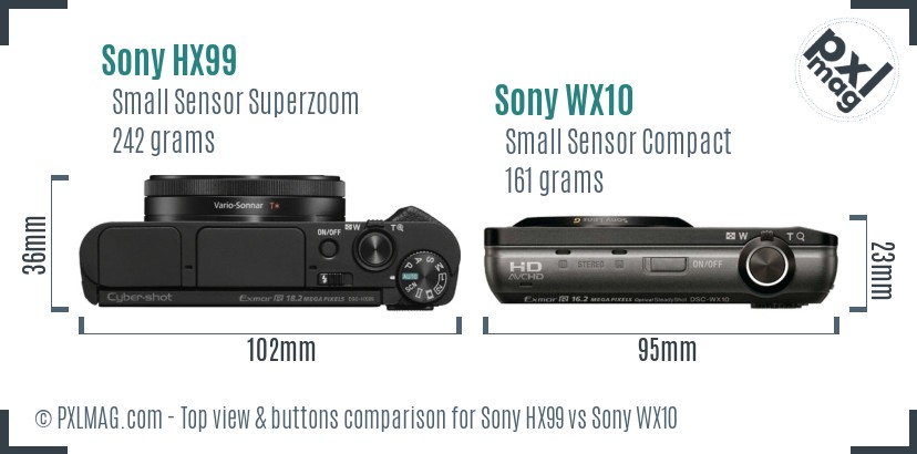Sony HX99 vs Sony WX10 top view buttons comparison