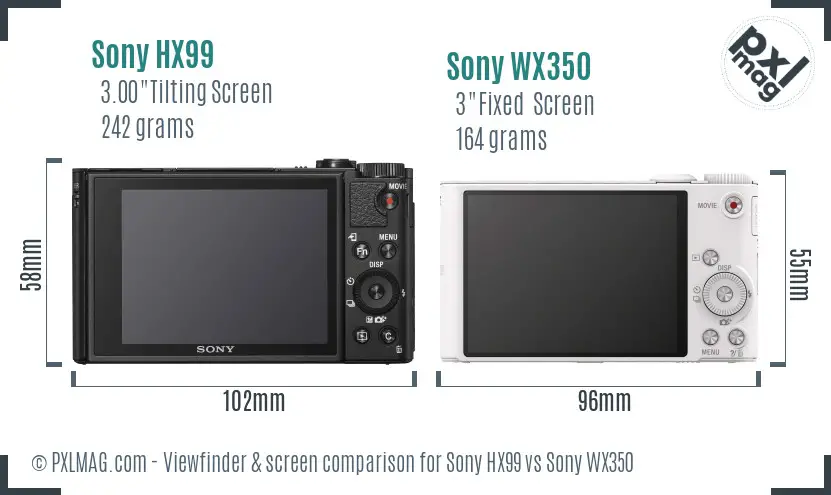Sony HX99 vs Sony WX350 Screen and Viewfinder comparison