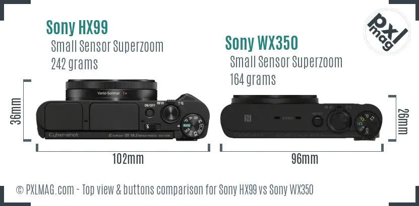 Sony HX99 vs Sony WX350 top view buttons comparison