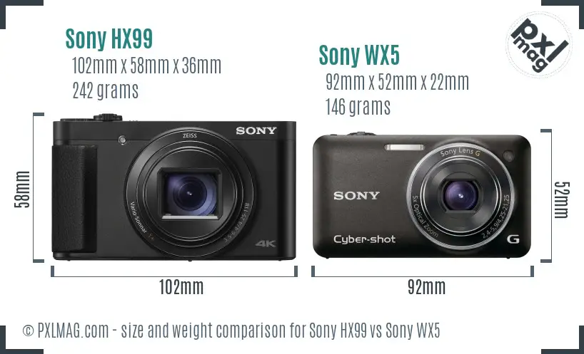 Sony HX99 vs Sony WX5 size comparison