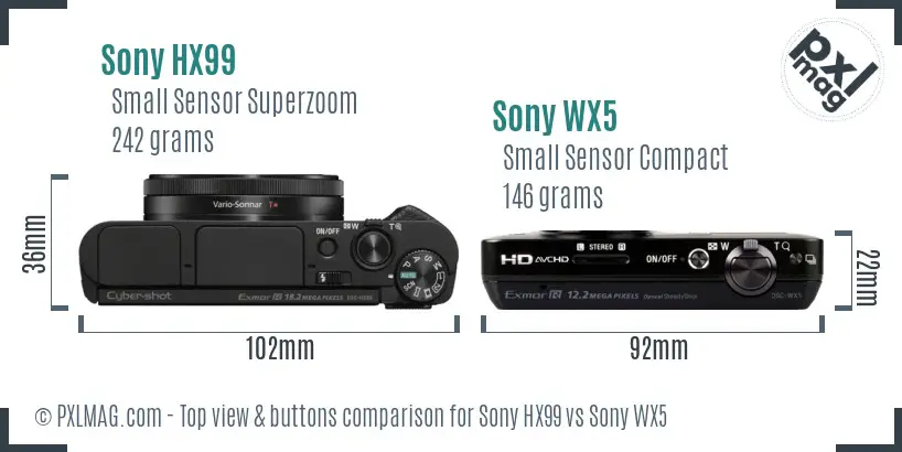 Sony HX99 vs Sony WX5 top view buttons comparison
