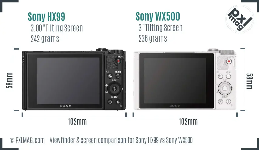 Sony HX99 vs Sony WX500 Screen and Viewfinder comparison