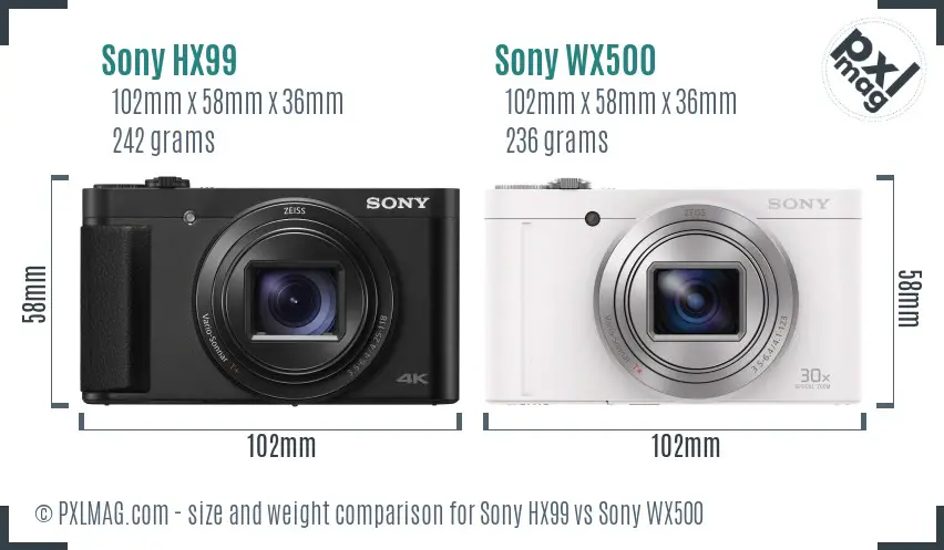 Sony HX99 vs Sony WX500 size comparison
