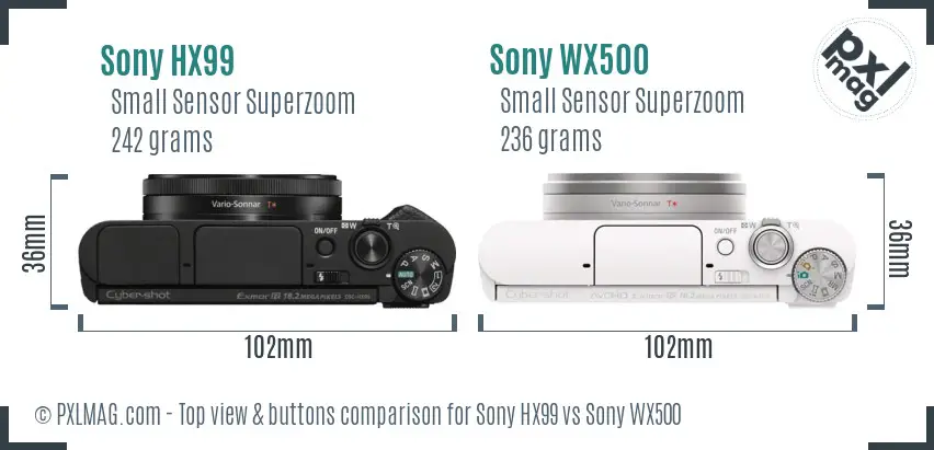 Sony HX99 vs Sony WX500 top view buttons comparison