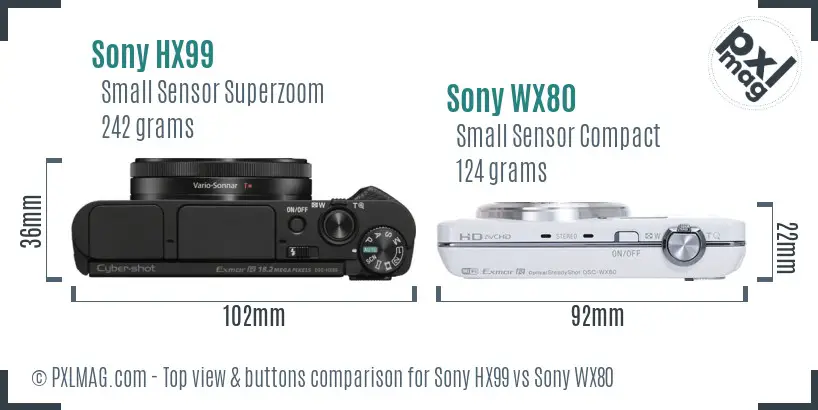 Sony HX99 vs Sony WX80 top view buttons comparison Sony HX99 vs Sony WX80 top view buttons comparison