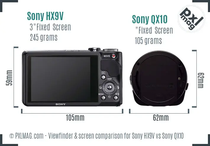 Sony HX9V vs Sony QX10 Screen and Viewfinder comparison