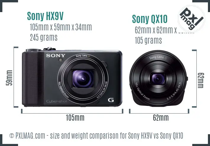 Sony HX9V vs Sony QX10 size comparison