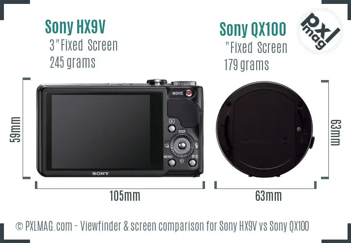 Sony HX9V vs Sony QX100 Screen and Viewfinder comparison