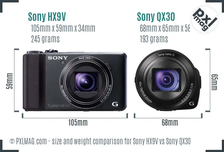 Sony HX9V vs Sony QX30 size comparison