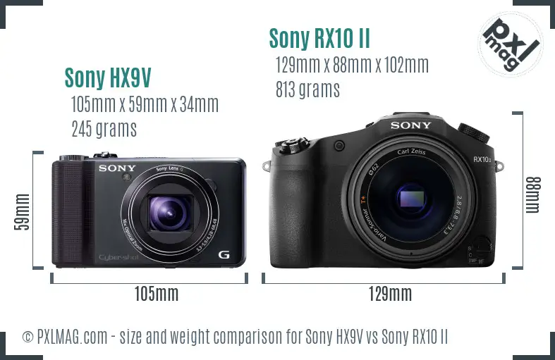 Sony HX9V vs Sony RX10 II size comparison