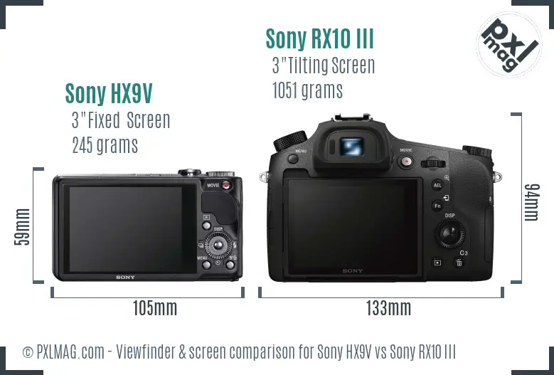 Sony HX9V vs Sony RX10 III Screen and Viewfinder comparison