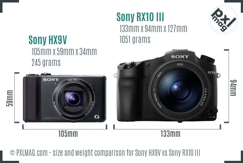 Sony HX9V vs Sony RX10 III size comparison