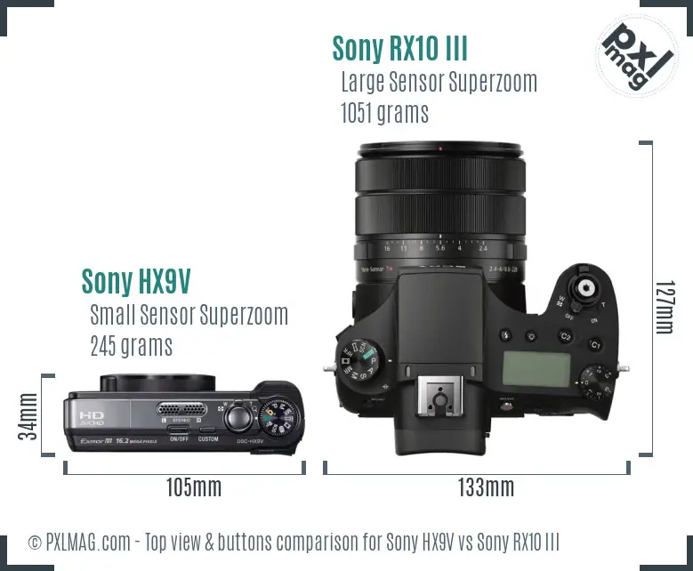 Sony HX9V vs Sony RX10 III top view buttons comparison