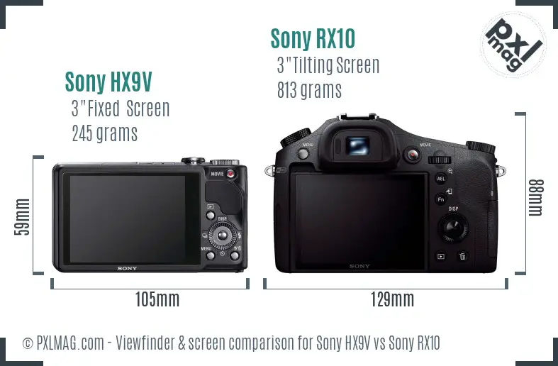 Sony HX9V vs Sony RX10 Screen and Viewfinder comparison