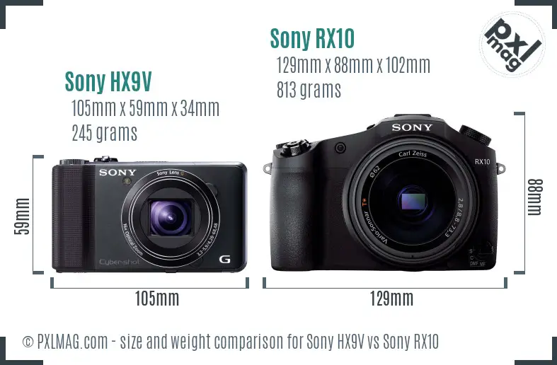 Sony HX9V vs Sony RX10 size comparison