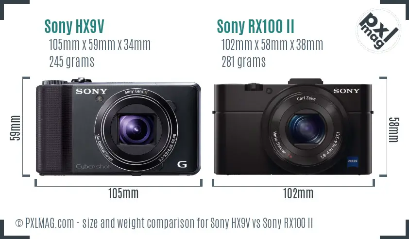 Sony HX9V vs Sony RX100 II size comparison