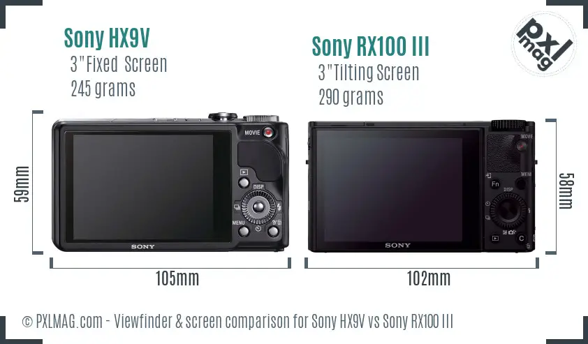 Sony HX9V vs Sony RX100 III Screen and Viewfinder comparison