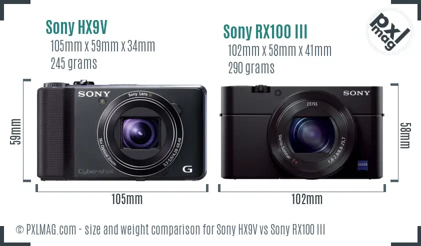 Sony HX9V vs Sony RX100 III size comparison