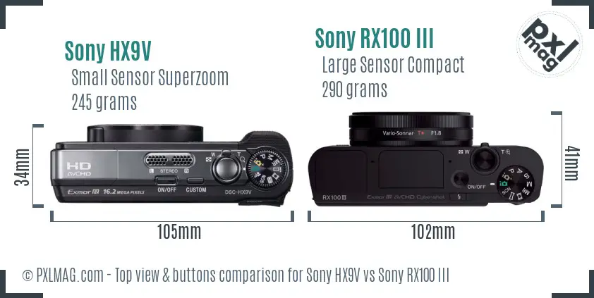 Sony HX9V vs Sony RX100 III top view buttons comparison