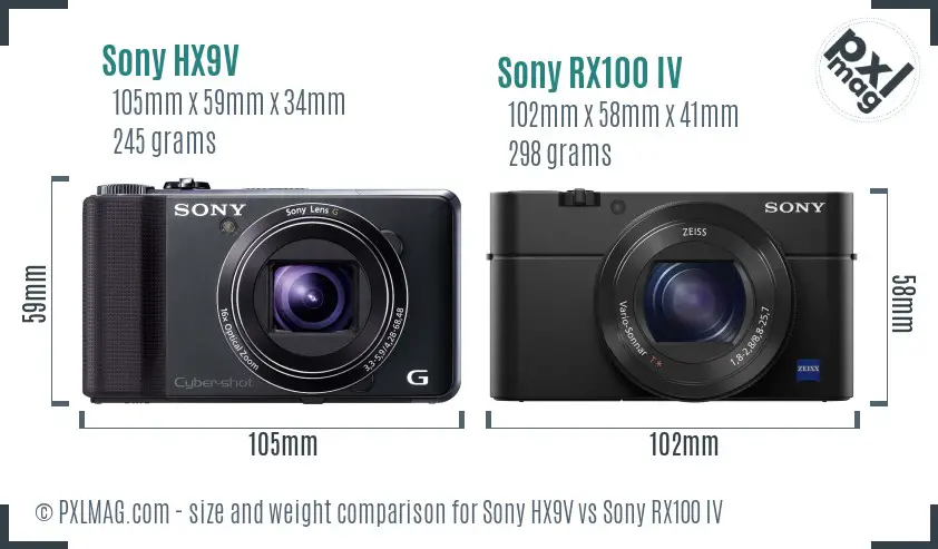Sony HX9V vs Sony RX100 IV size comparison