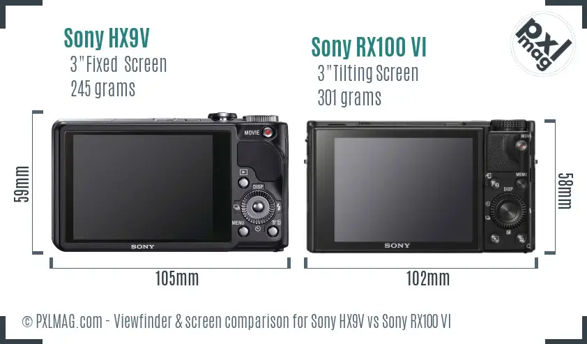 Sony HX9V vs Sony RX100 VI Screen and Viewfinder comparison