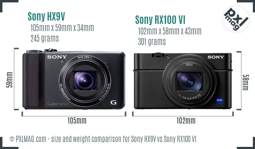Sony HX9V vs Sony RX100 VI size comparison