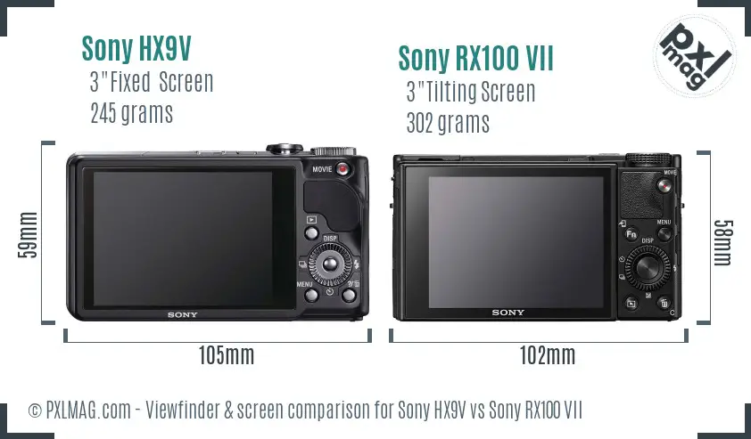 Sony HX9V vs Sony RX100 VII Screen and Viewfinder comparison