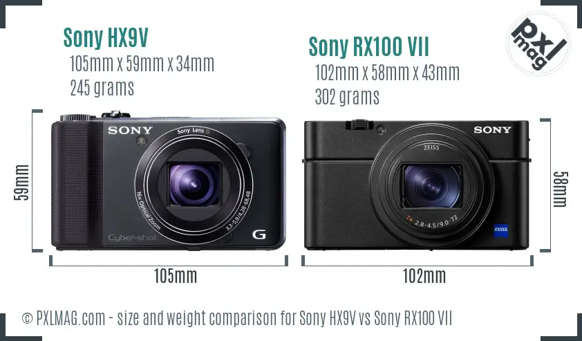 Sony HX9V vs Sony RX100 VII size comparison