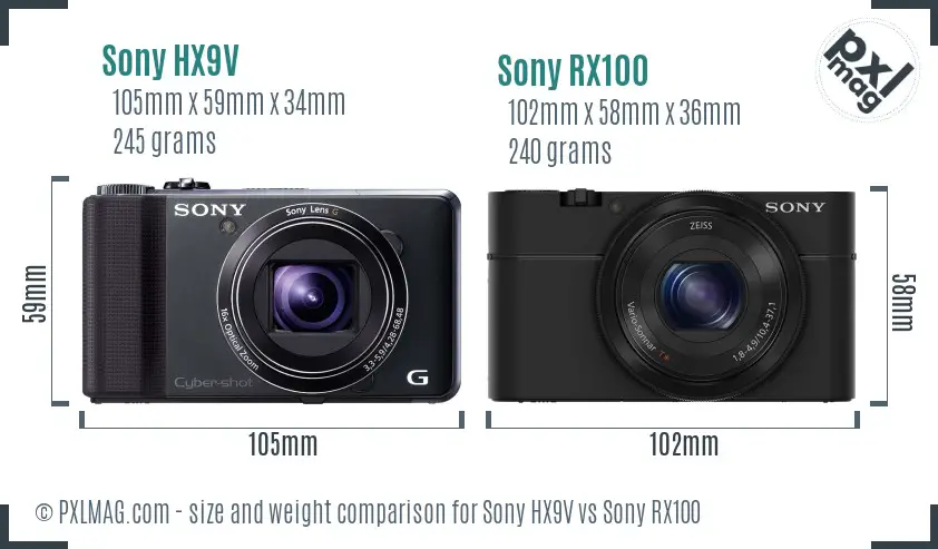 Sony HX9V vs Sony RX100 size comparison