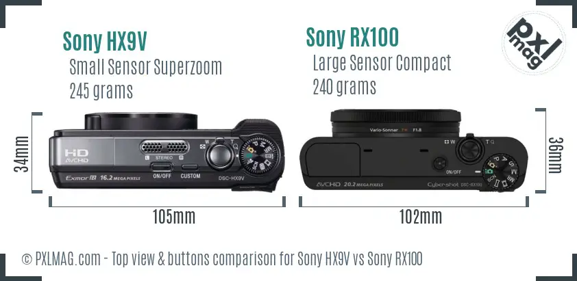 Sony HX9V vs Sony RX100 top view buttons comparison