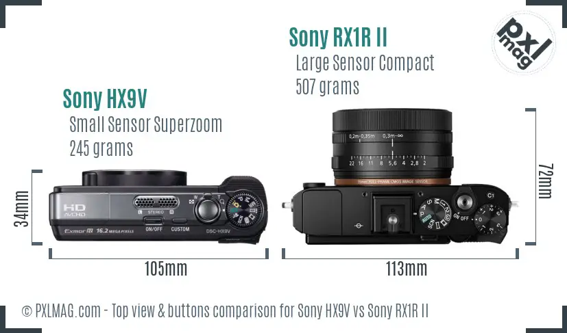 Sony HX9V vs Sony RX1R II top view buttons comparison