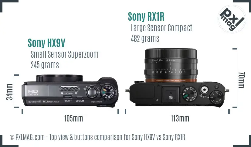 Sony HX9V vs Sony RX1R top view buttons comparison