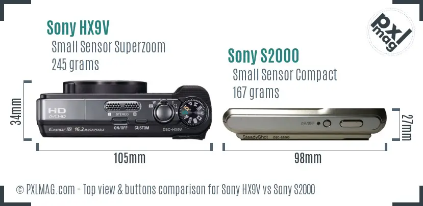 Sony HX9V vs Sony S2000 top view buttons comparison