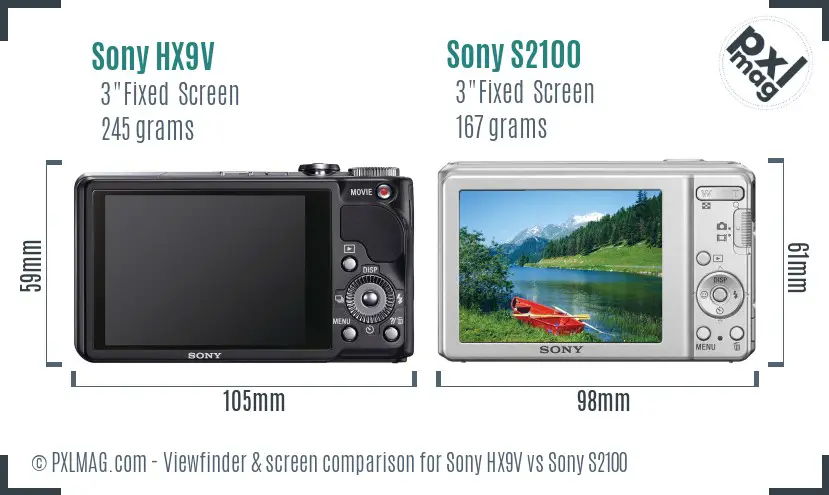 Sony HX9V vs Sony S2100 Screen and Viewfinder comparison